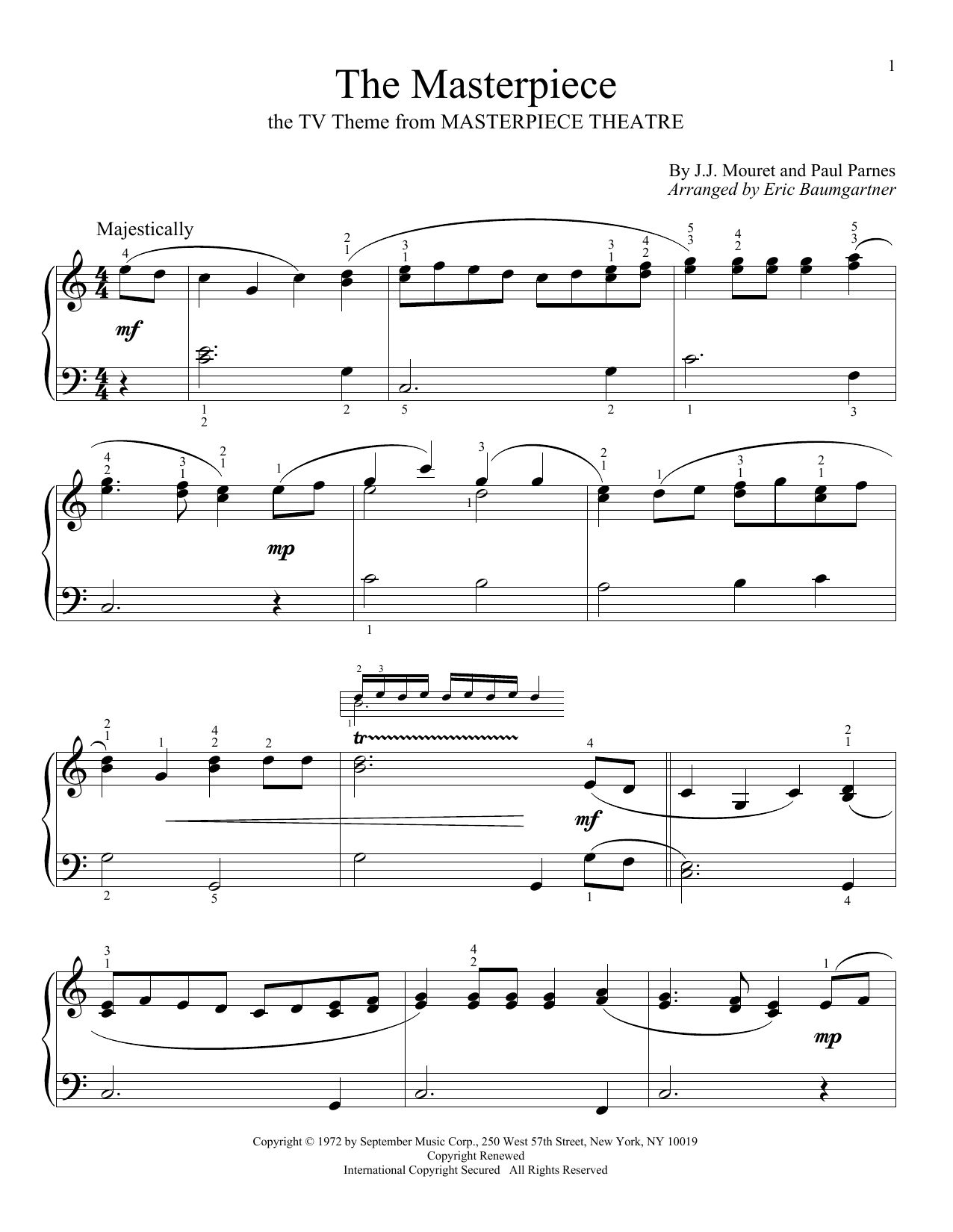 Learn to play Eric Baumgartner The Masterpiece sheet music for Educational Piano in minutes. Price: 6.9900$ Eric Baumgartner The Masterpiece sheet music notes and chords arranged for Educational Piano