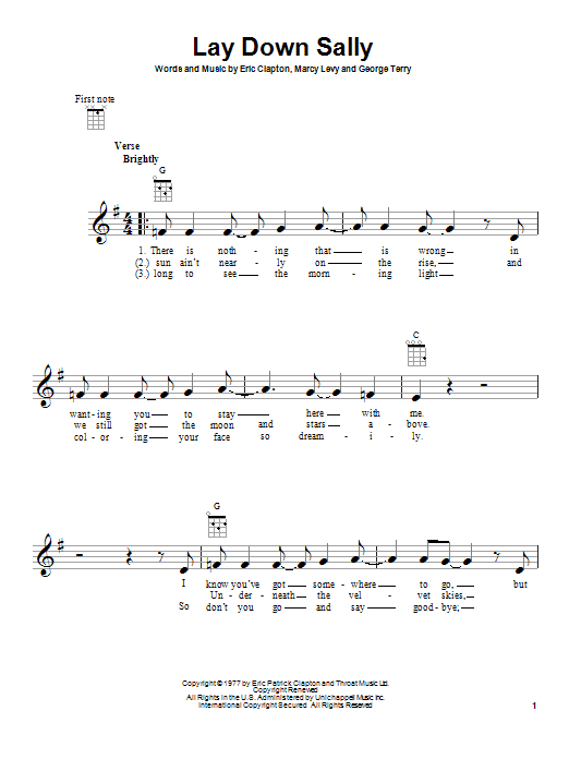 Eric Clapton Lay Down Sally sheet music notes and chords. Download Printable PDF.