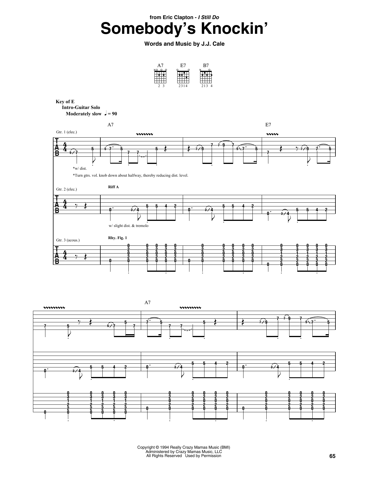 Eric Clapton Somebody's Knockin' sheet music notes and chords. Download Printable PDF.