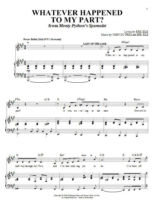 Monty Python's Spamalot Whatever Happened To My Part? sheet music notes and chords. Download Printable PDF.