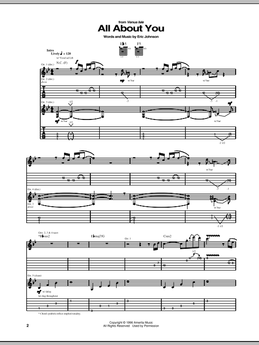 Eric Johnson All About You sheet music notes and chords. Download Printable PDF.