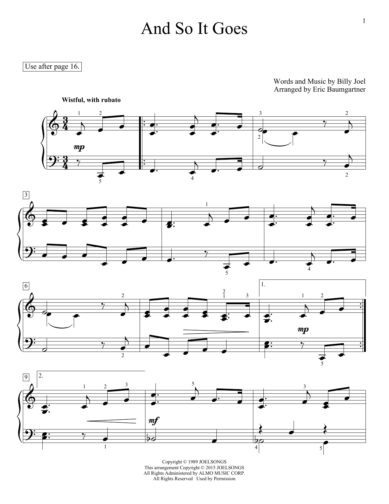 Eric Baumgartner And So It Goes sheet music notes and chords. Download Printable PDF.