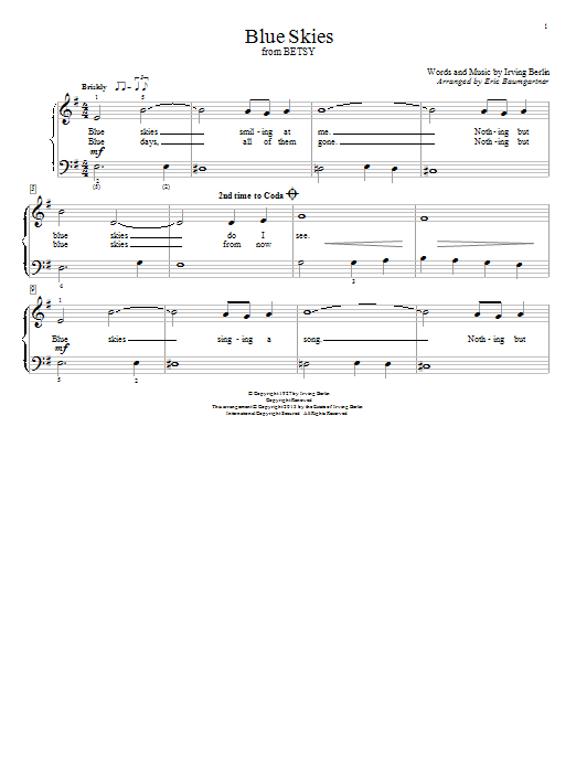 Eric Baumgartner Blue Skies sheet music notes and chords. Download Printable PDF.