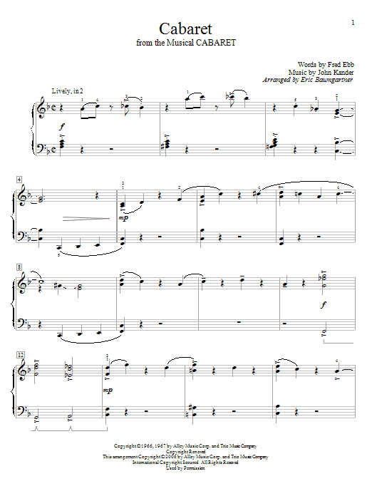 Eric Baumgartner Cabaret sheet music notes and chords. Download Printable PDF.