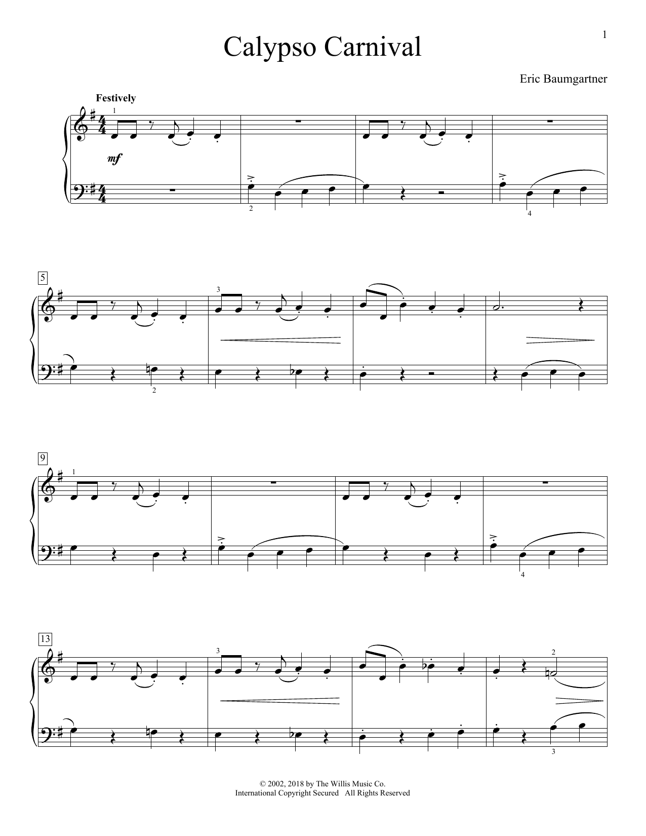 Eric Baumgartner Calypso Carnival sheet music notes and chords. Download Printable PDF.