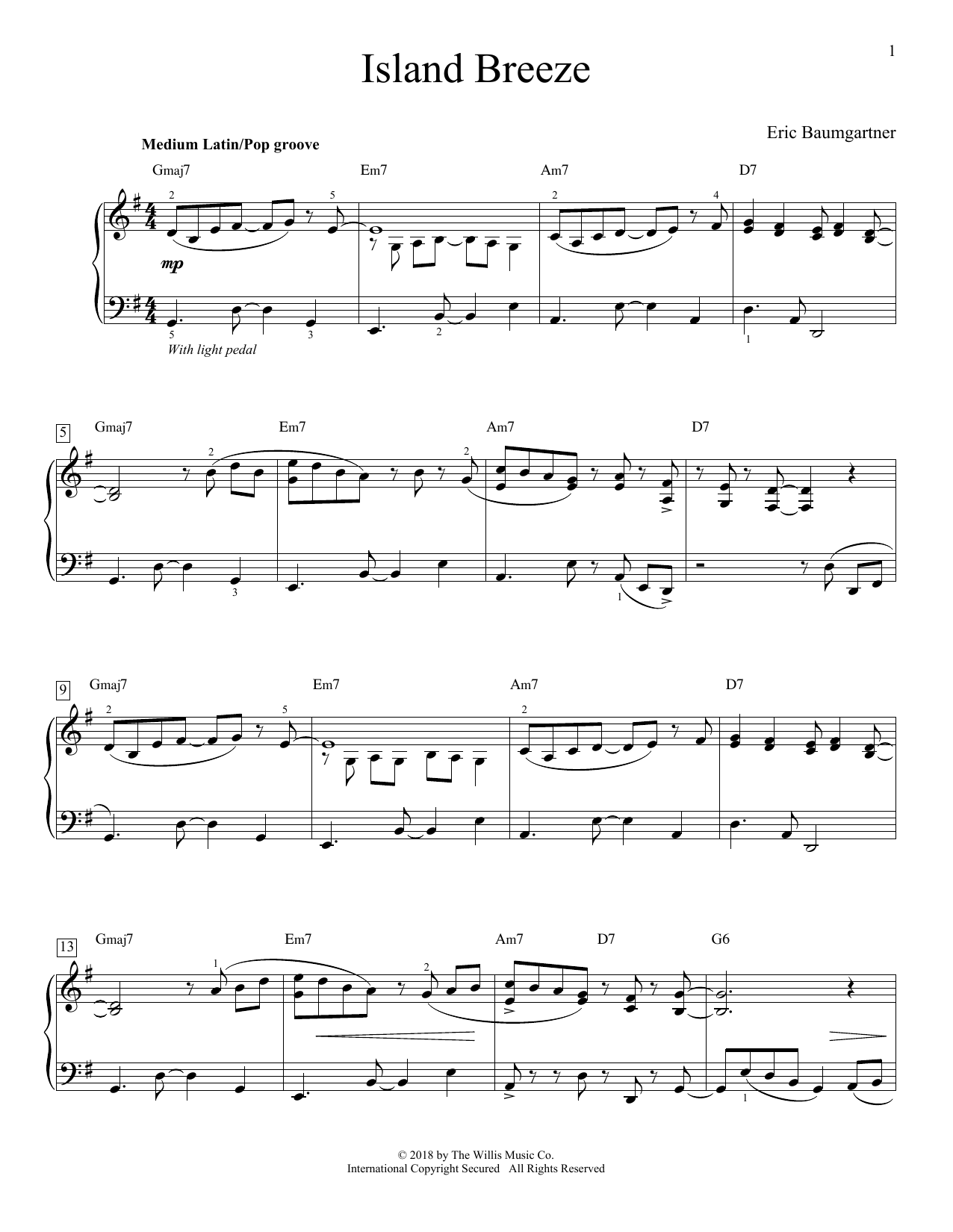 Eric Baumgartner Island Breeze sheet music notes and chords. Download Printable PDF.