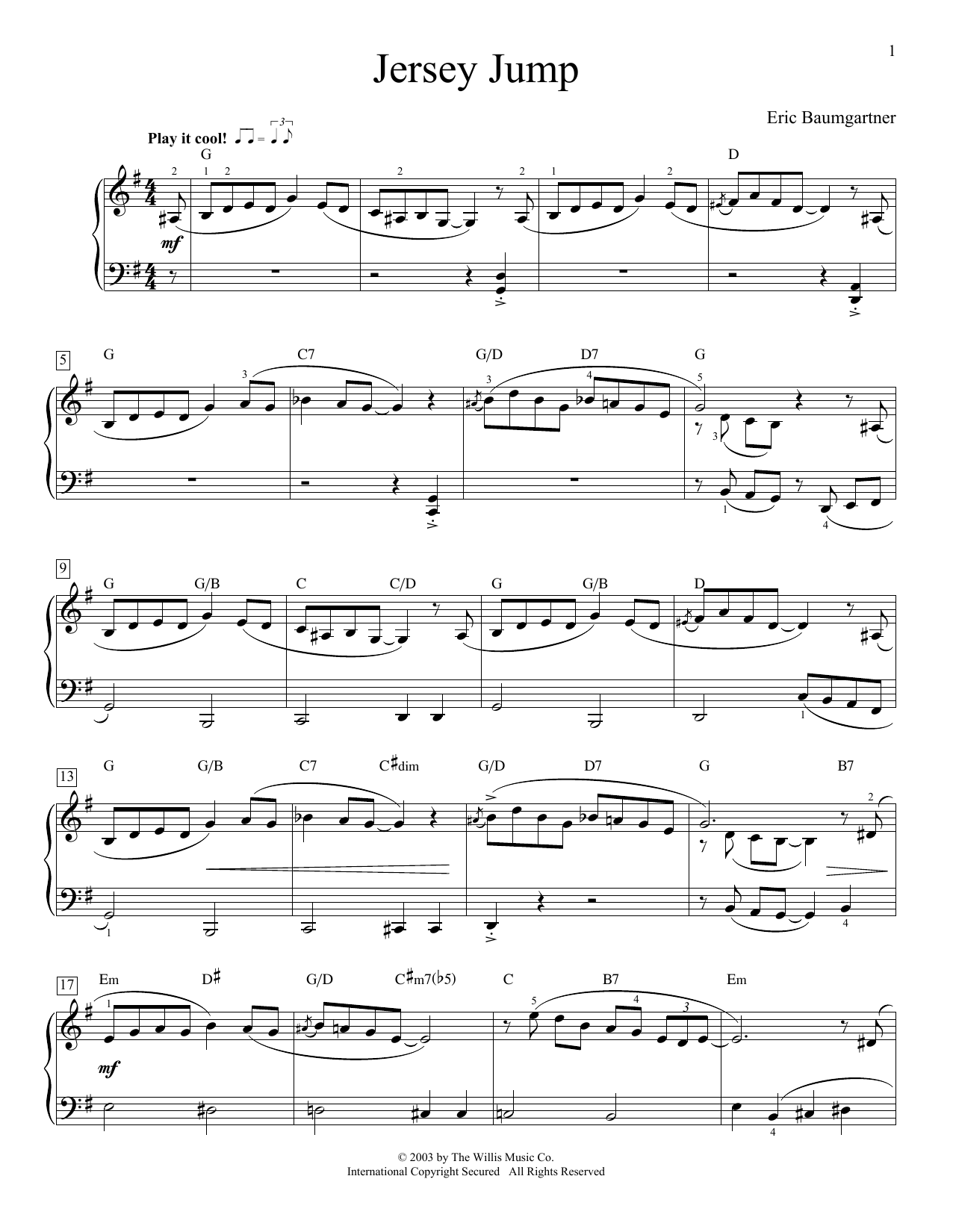 Eric Baumgartner Jersey Jump sheet music notes and chords. Download Printable PDF.