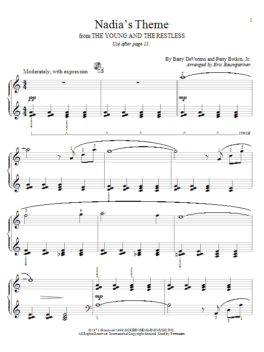 Eric Baumgartner Nadia's Theme sheet music notes and chords. Download Printable PDF.