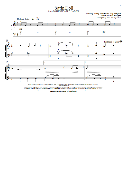 Eric Baumgartner Satin Doll sheet music notes and chords. Download Printable PDF.