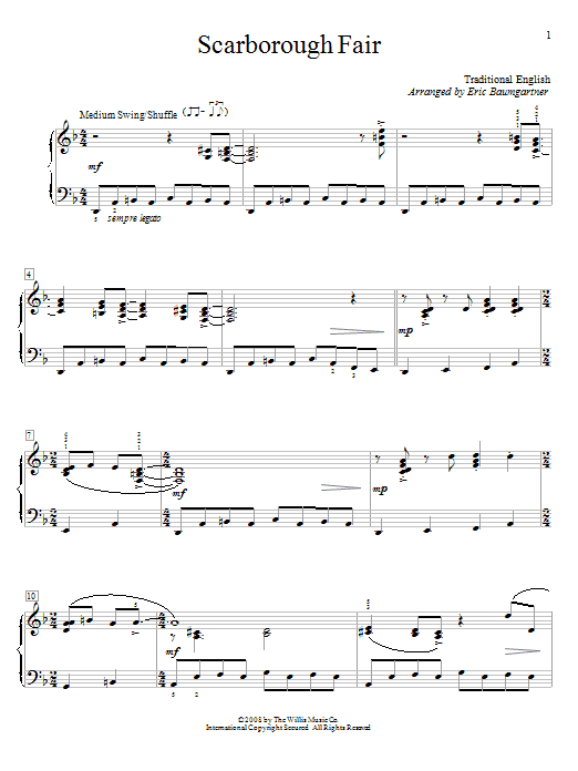 Learn to play Eric Baumgartner Scarborough Fair sheet music for Educational Piano in minutes. Price: 6.9900$ Eric Baumgartner Scarborough Fair sheet music notes and chords arranged for Educational Piano