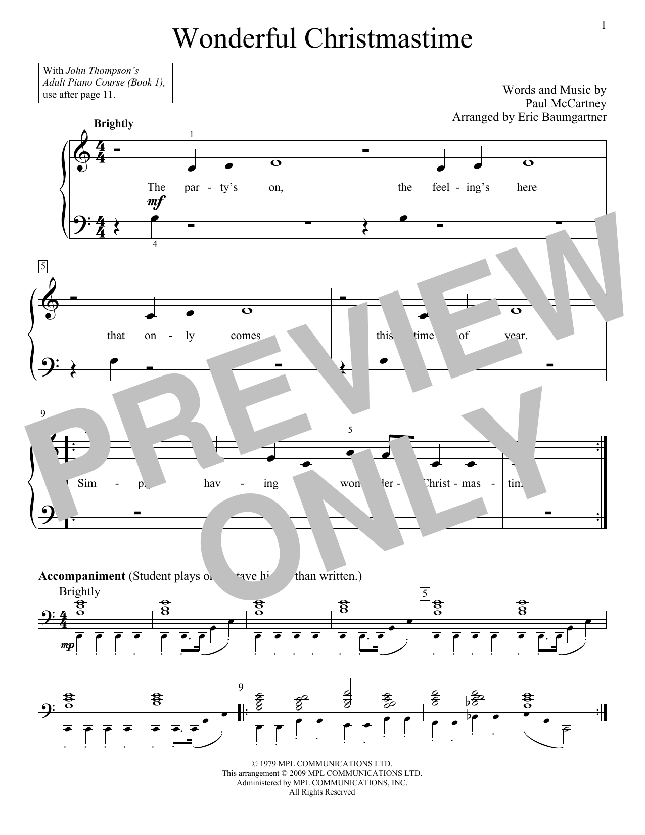 Eric Baumgartner Wonderful Christmastime sheet music notes and chords. Download Printable PDF.