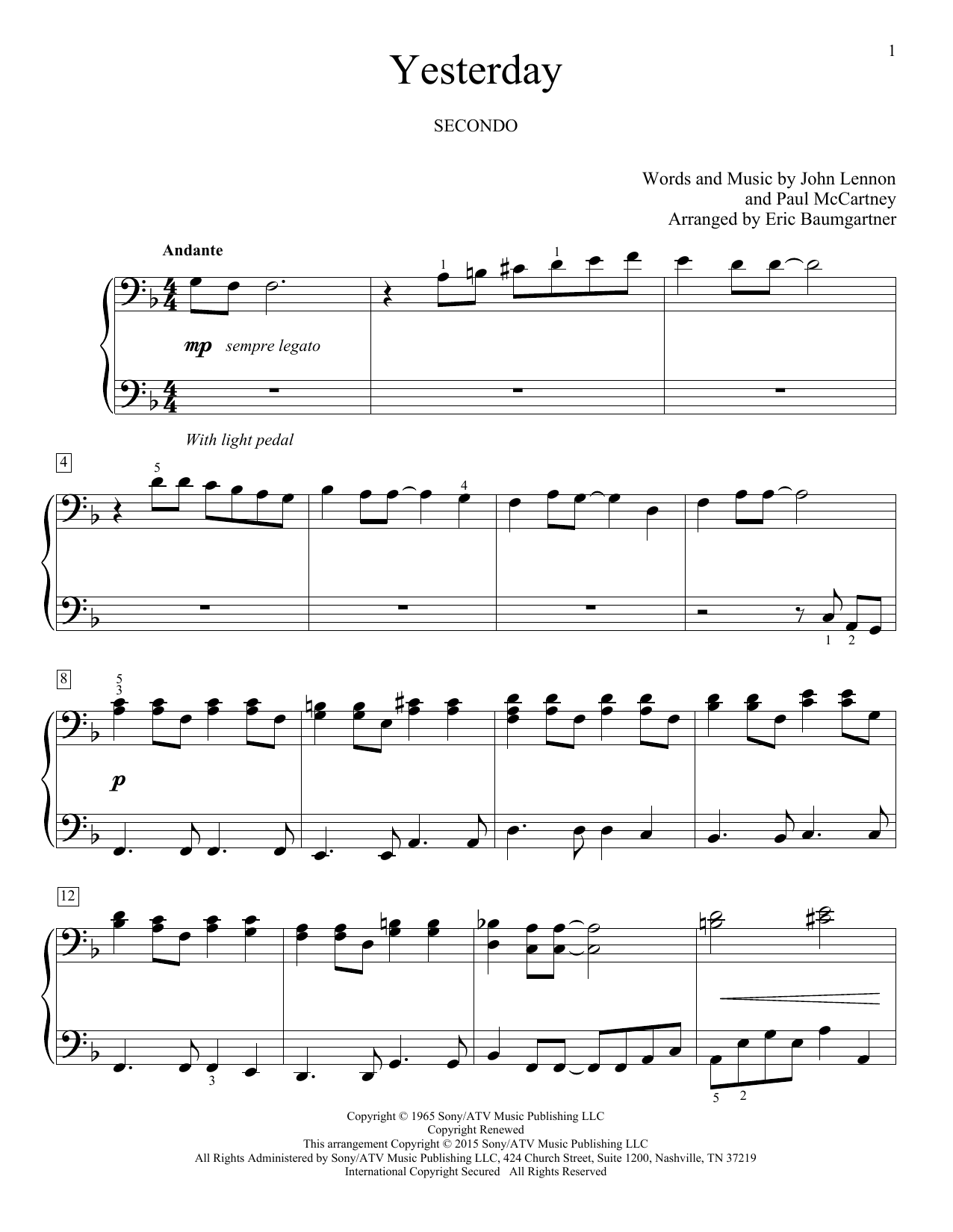 malla de múltiples fines Me sorprendió The Beatles "Yesterday" Sheet Music PDF Notes, Chords | Pop Score Piano  Duet Download Printable. SKU: 162368