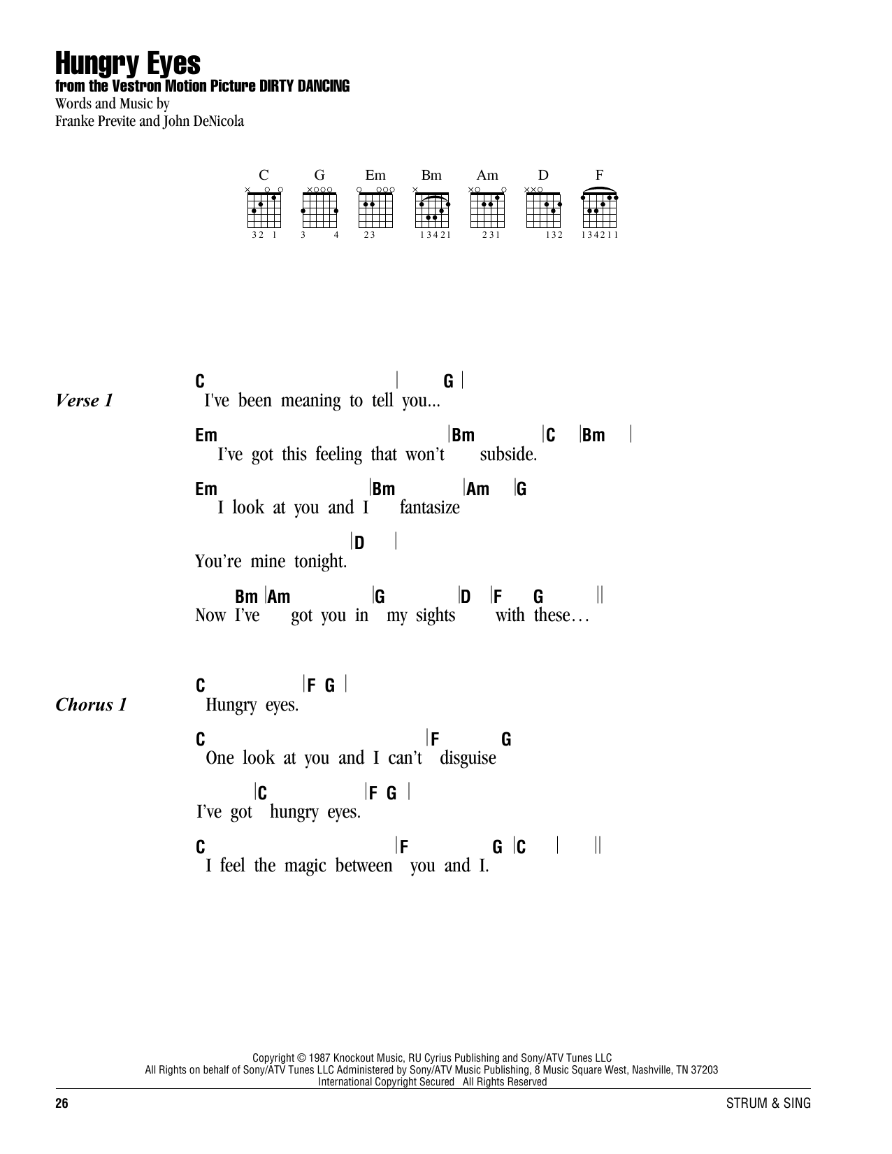 Eric Carmen Hungry Eyes sheet music notes and chords. Download Printable PDF.