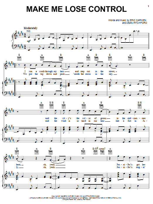 Learn to play Eric Carmen Make Me Lose Control sheet music for Piano, Vocal & Guitar (Right-Hand Melody) in minutes. Eric Carmen Make Me Lose Control sheet music notes and chords. Download Printable PDF.