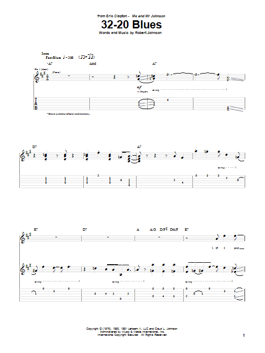 Eric Clapton 32-20 Blues sheet music notes and chords. Download Printable PDF.