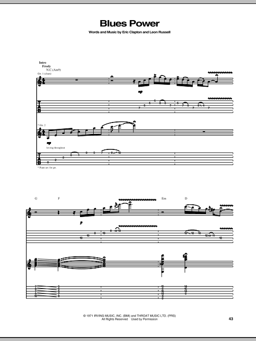 Eric Clapton Blues Power sheet music notes and chords. Download Printable PDF.