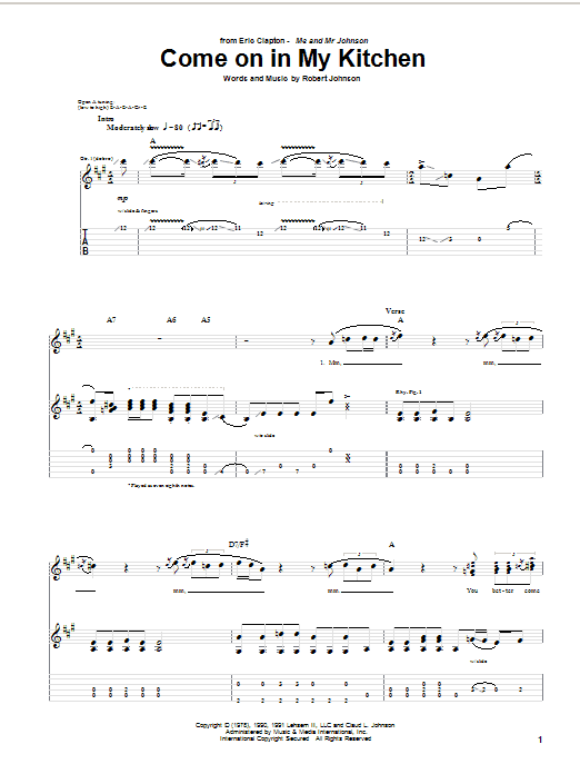 Eric Clapton Come On In My Kitchen sheet music notes and chords. Download Printable PDF.