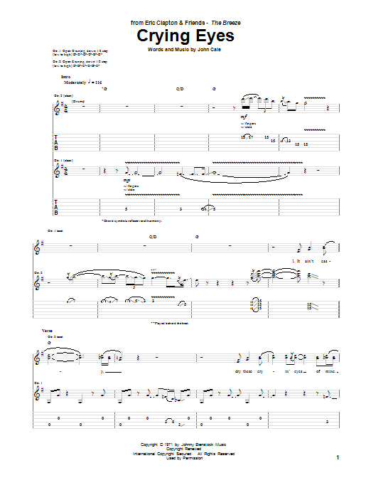 Eric Clapton Crying Eyes sheet music notes and chords. Download Printable PDF.