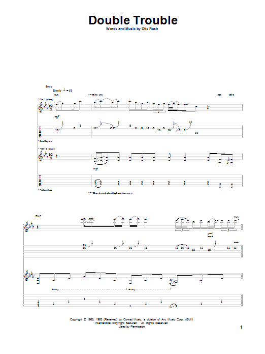 Eric Clapton Double Trouble sheet music notes and chords. Download Printable PDF.