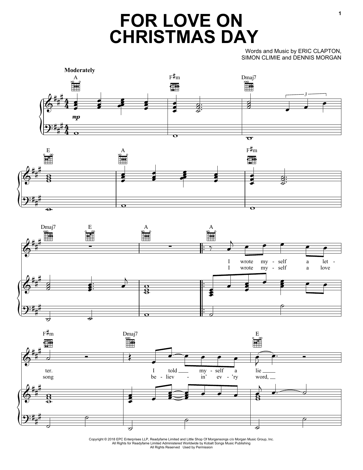Eric Clapton For Love On Christmas Day Sheet Music Pdf Notes Chords Christmas Score Piano Vocal Guitar Right Hand Melody Download Printable Sku 403023