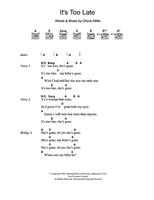 Eric Clapton It S Too Late Sheet Music Pdf Notes Chords Rock Score Guitar Chords Lyrics Download Printable Sku