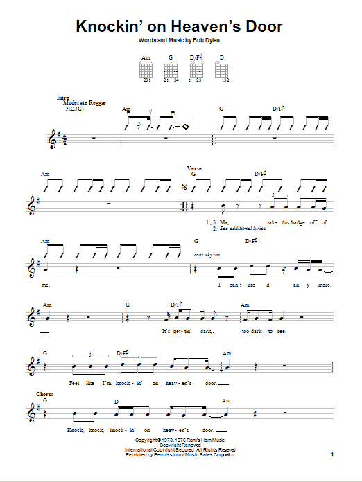 Eric Clapton Knockin On Heaven S Door Sheet Music Pdf Notes Chords Rock Score Guitar Chords Lyrics Download Printable Sku