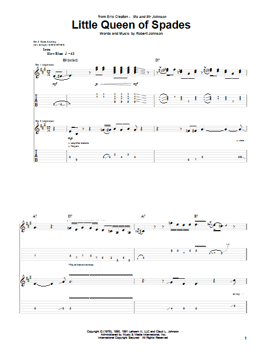 Learn to play Eric Clapton Little Queen Of Spades sheet music for Guitar Tab in minutes. Eric Clapton Little Queen Of Spades sheet music notes and chords. Download Printable PDF.