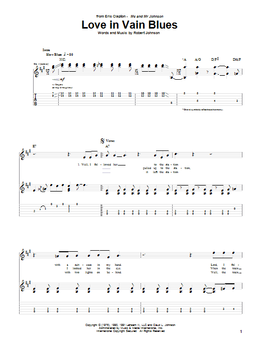 Learn to play Eric Clapton Love In Vain Blues sheet music for Guitar Tab in minutes. Eric Clapton Love In Vain Blues sheet music notes and chords. Download Printable PDF.
