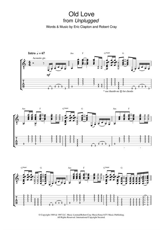Eric Clapton Old Love (unplugged) sheet music notes and chords. Download Printable PDF.