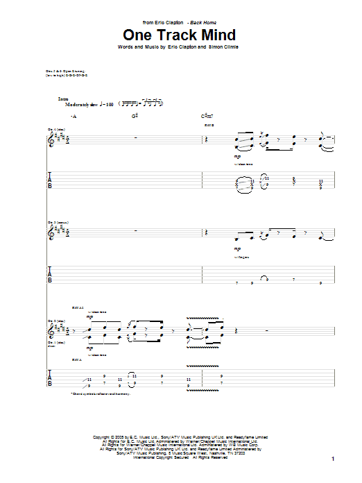 Eric Clapton One Track Mind sheet music notes and chords. Download Printable PDF.