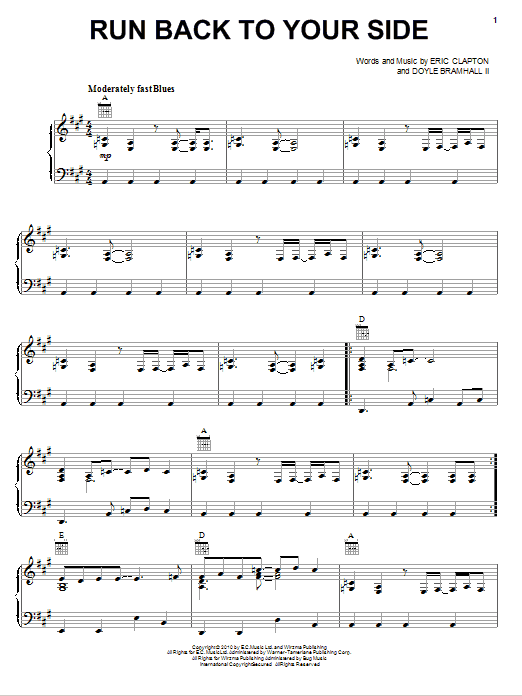 Learn to play Eric Clapton Run Back To Your Side sheet music for Guitar Tab in minutes. Price: 7.8900$ Eric Clapton Run Back To Your Side sheet music notes and chords arranged for Guitar Tab