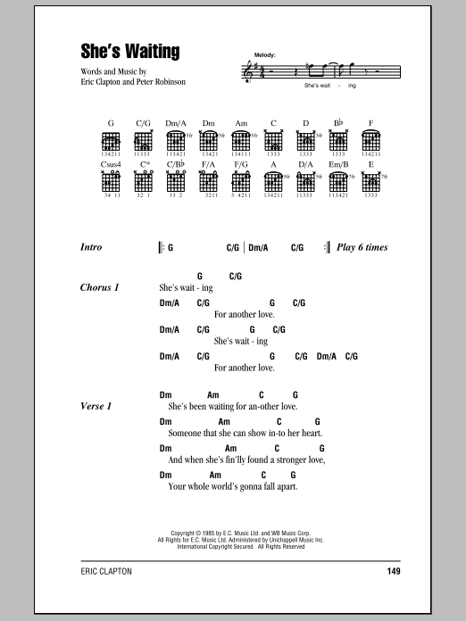 Eric Clapton She's Waiting sheet music notes and chords. Download Printable PDF.