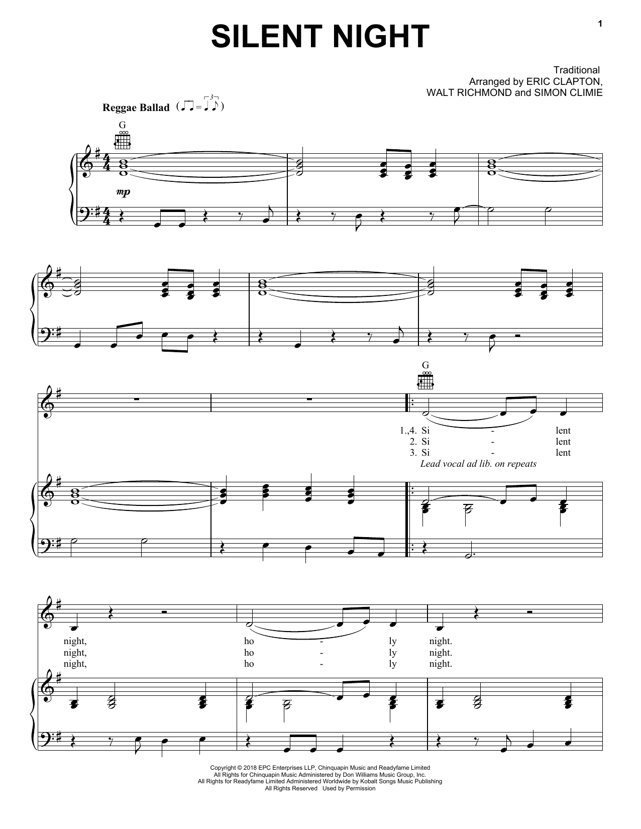 Eric Clapton Silent Night sheet music notes and chords. Download Printable PDF.