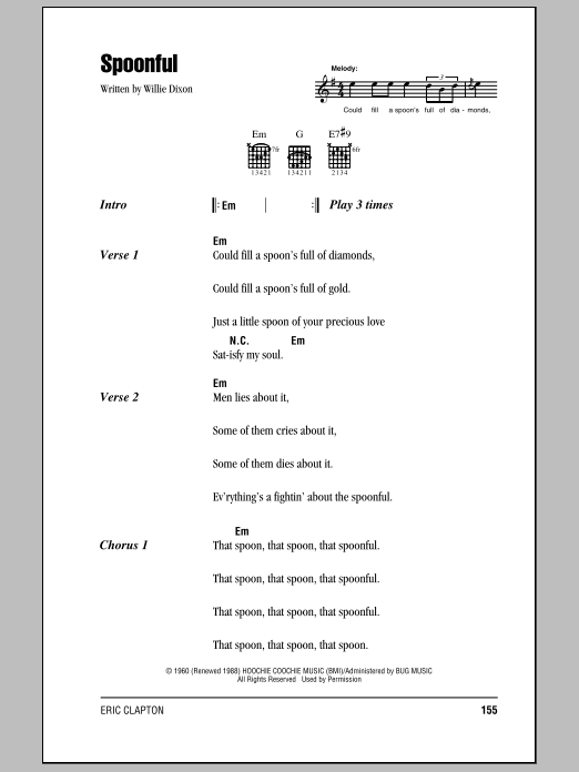 Eric Clapton Spoonful sheet music notes and chords. Download Printable PDF.