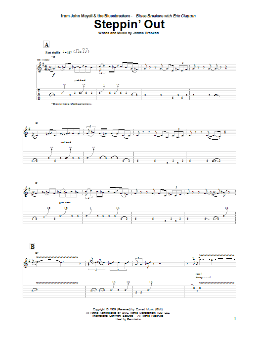 Eric Clapton Steppin' Out sheet music notes and chords. Download Printable PDF.