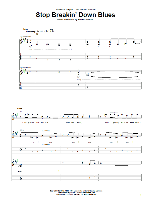 Eric Clapton Stop Breakin' Down Blues sheet music notes and chords. Download Printable PDF.