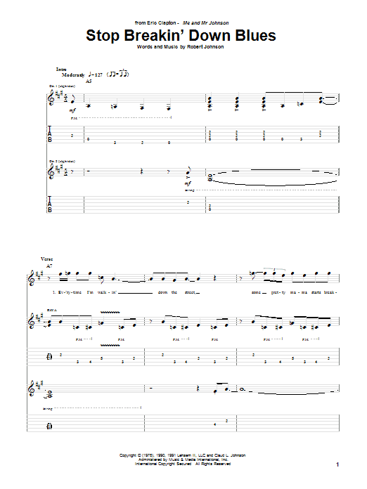 Learn to play Eric Clapton Stop Breakin' Down Blues sheet music for Guitar Tab in minutes. Eric Clapton Stop Breakin' Down Blues sheet music notes and chords. Download Printable PDF.