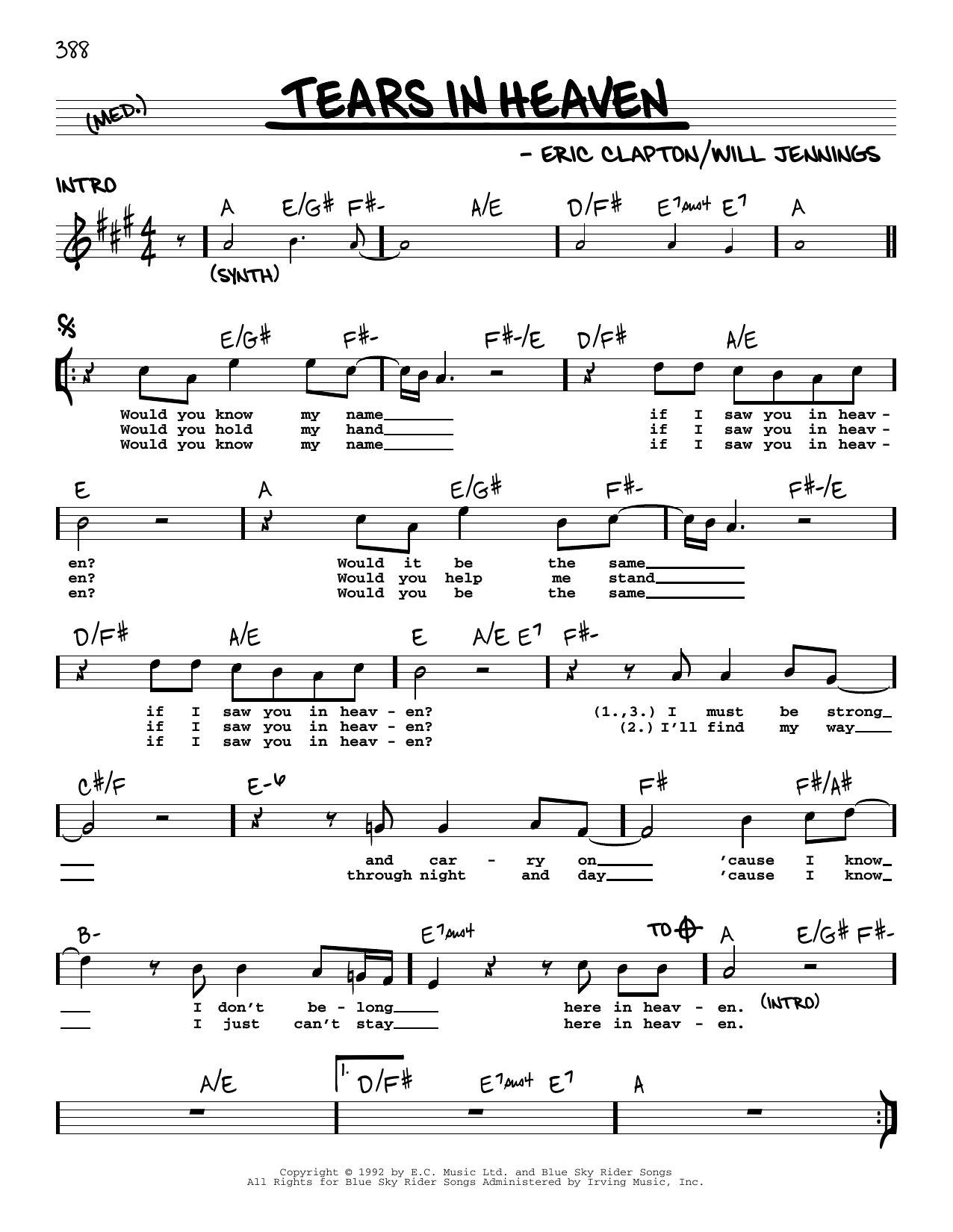 Pdf heaven tears and in lyrics chords Eric Clapton