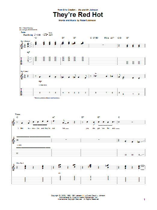 Eric Clapton They're Red Hot sheet music notes and chords. Download Printable PDF.