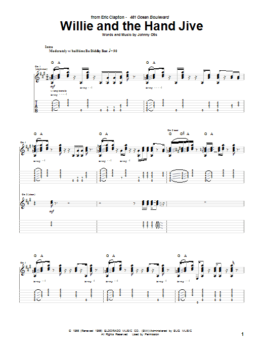 Eric Clapton Willie And The Hand Jive sheet music notes and chords. Download Printable PDF.