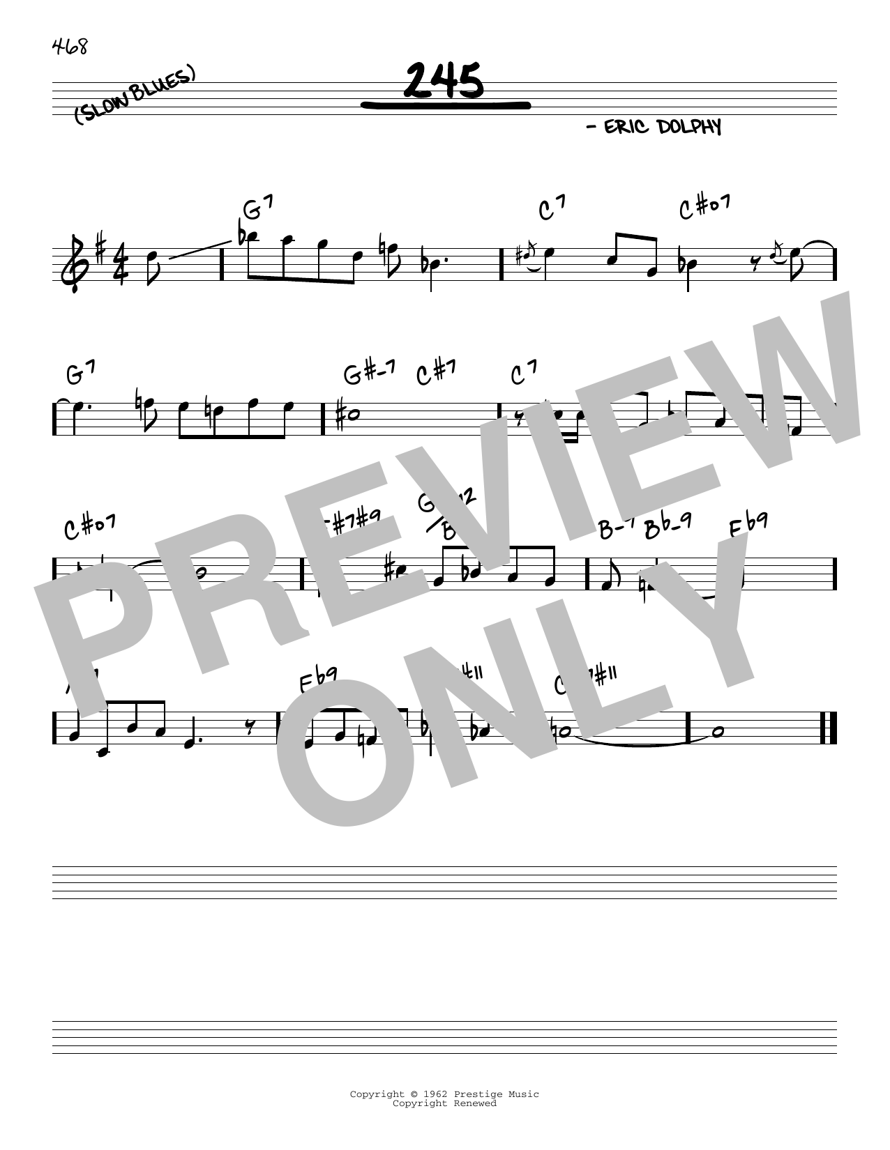 Eric Dolphy 245 sheet music notes and chords. Download Printable PDF.