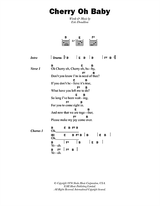 Eric Donaldson Cherry Oh Baby Sheet Music Pdf Notes Chords Reggae Score Guitar Chords Lyrics Download Printable Sku