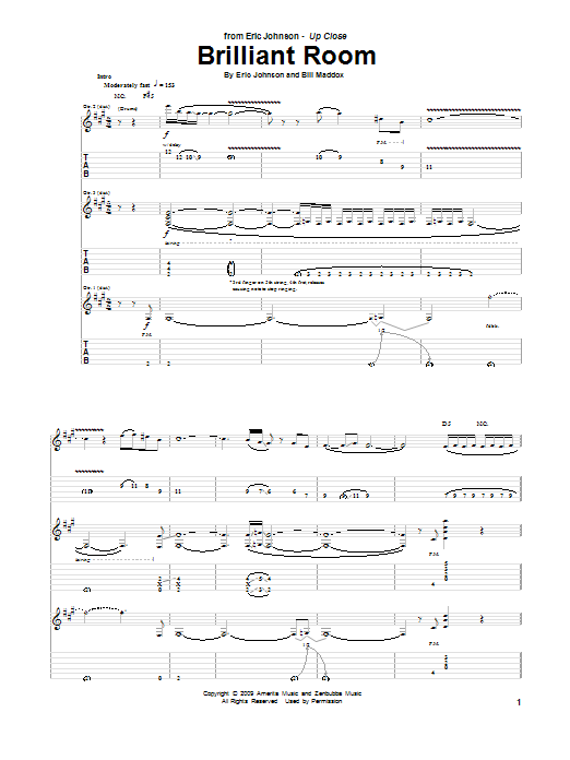 Learn to play Eric Johnson Brilliant Room sheet music for Guitar Tab in minutes. Price: 7.8900$ Eric Johnson Brilliant Room sheet music notes and chords arranged for Guitar Tab