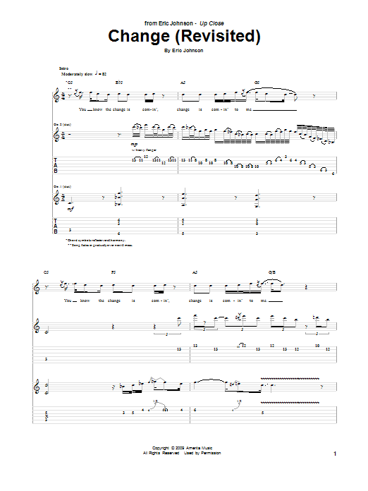 Learn to play Eric Johnson Change (Revisited) sheet music for Guitar Tab in minutes. Price: 7.8900$ Eric Johnson Change (Revisited) sheet music notes and chords arranged for Guitar Tab
