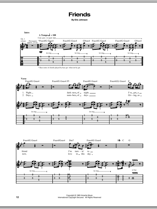 Eric Johnson Friends sheet music notes and chords. Download Printable PDF.