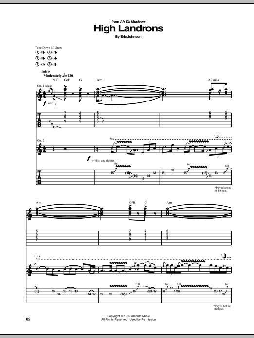 Eric Johnson High Landrons sheet music notes and chords. Download Printable PDF.