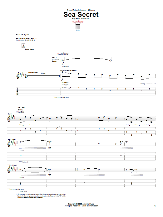 Eric Johnson Sea Secret sheet music notes and chords. Download Printable PDF.