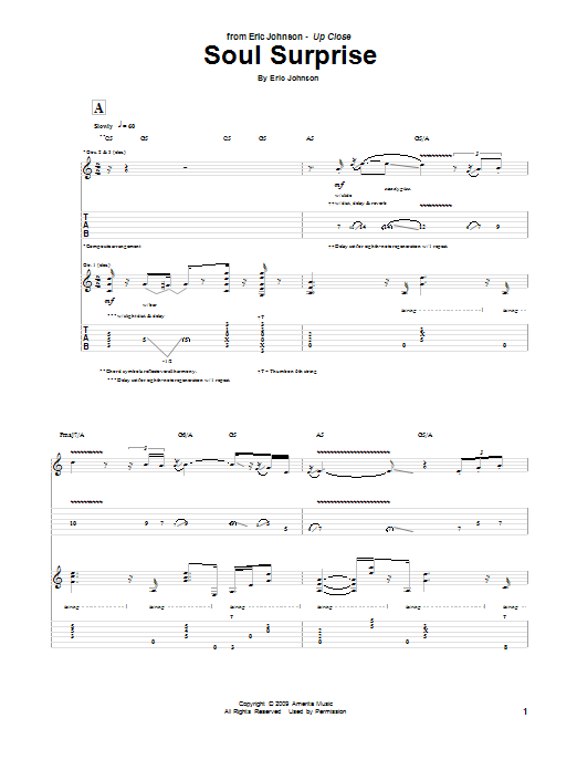 Eric Johnson Soul Surprise sheet music notes and chords. Download Printable PDF.