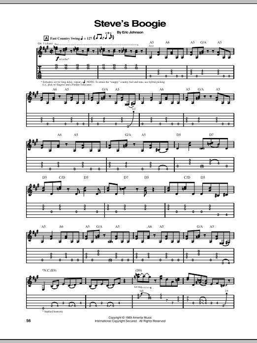 Eric Johnson Steve's Boogie sheet music notes and chords. Download Printable PDF.