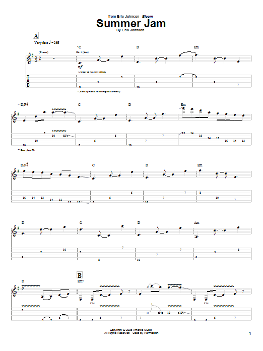 Eric Johnson Summer Jam sheet music notes and chords. Download Printable PDF.